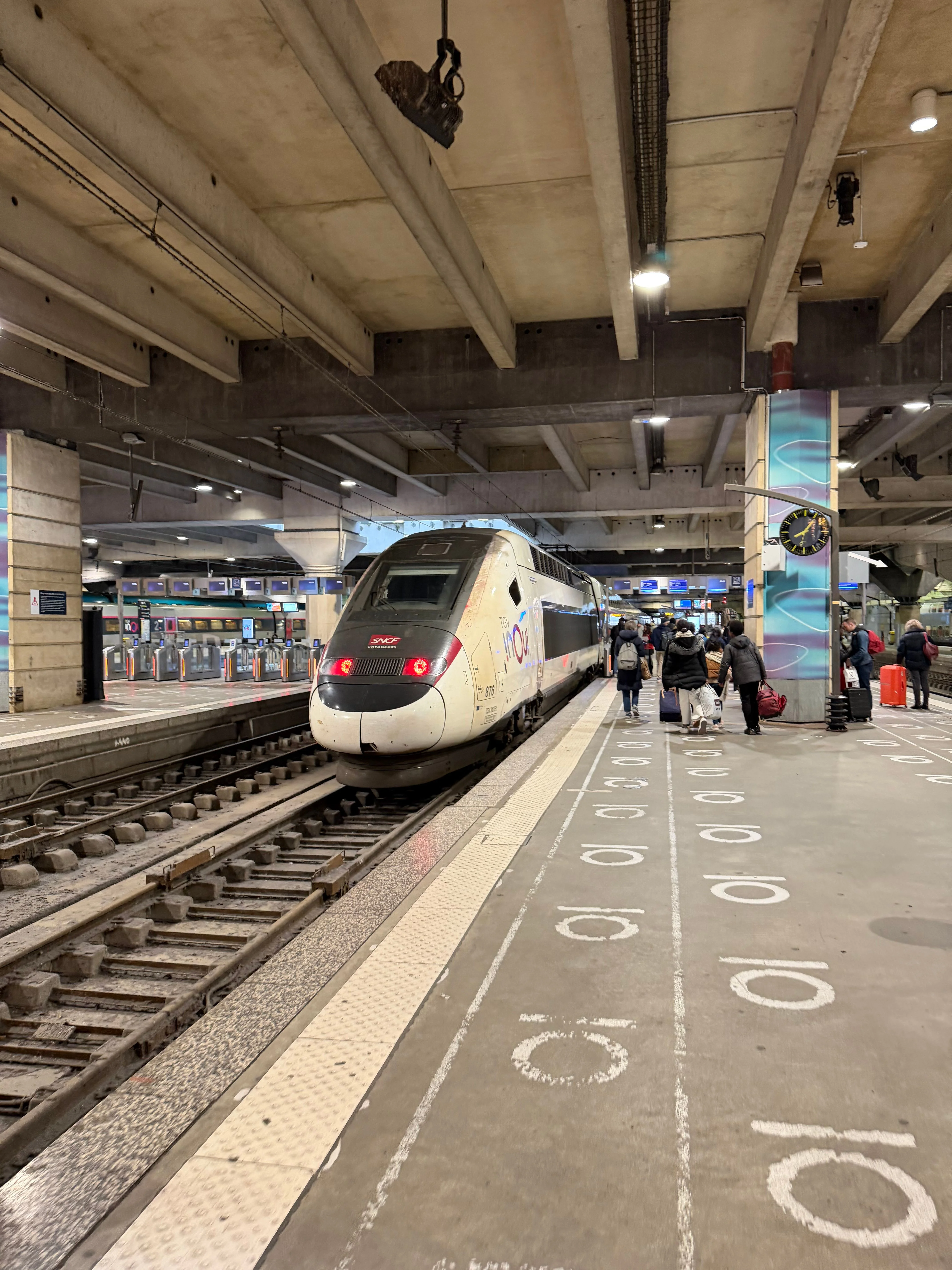 駅のホームで TGV に乗る