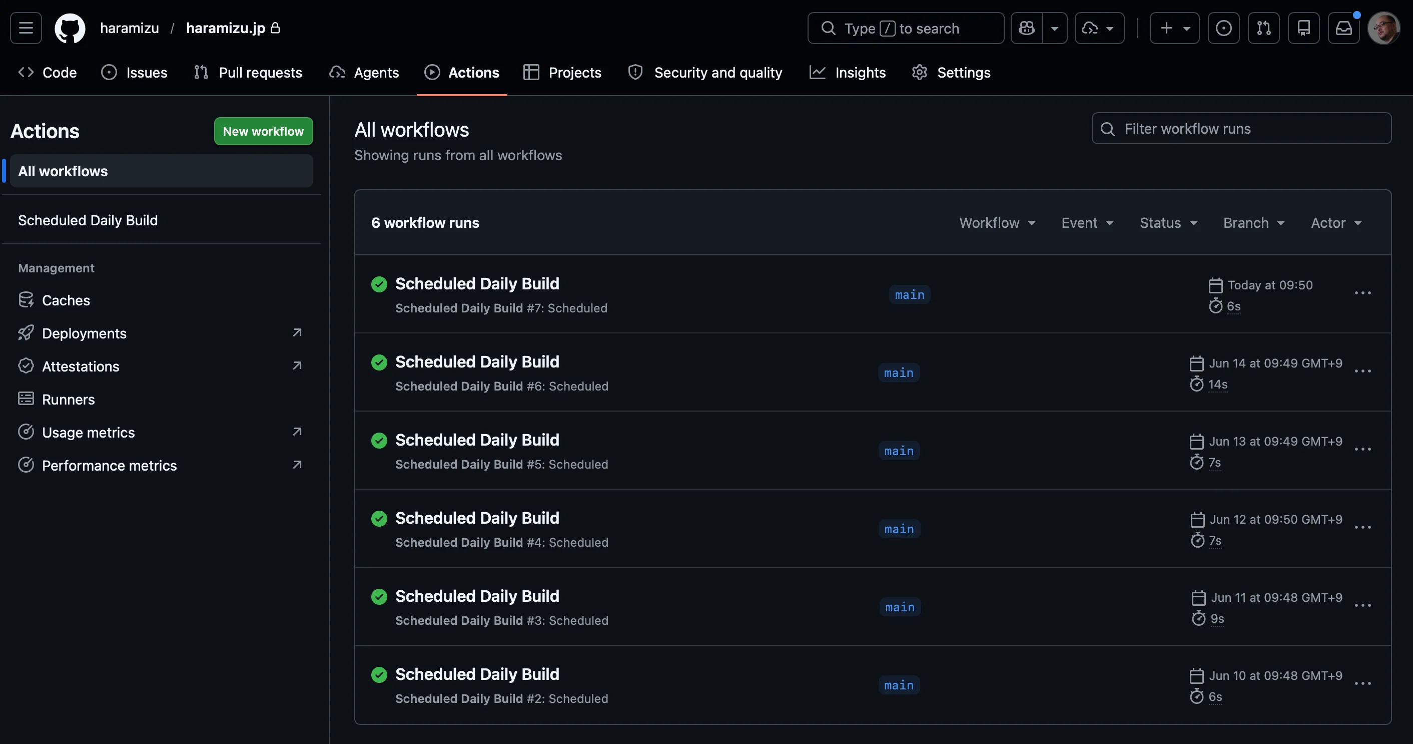 GitHub Actions の実行結果